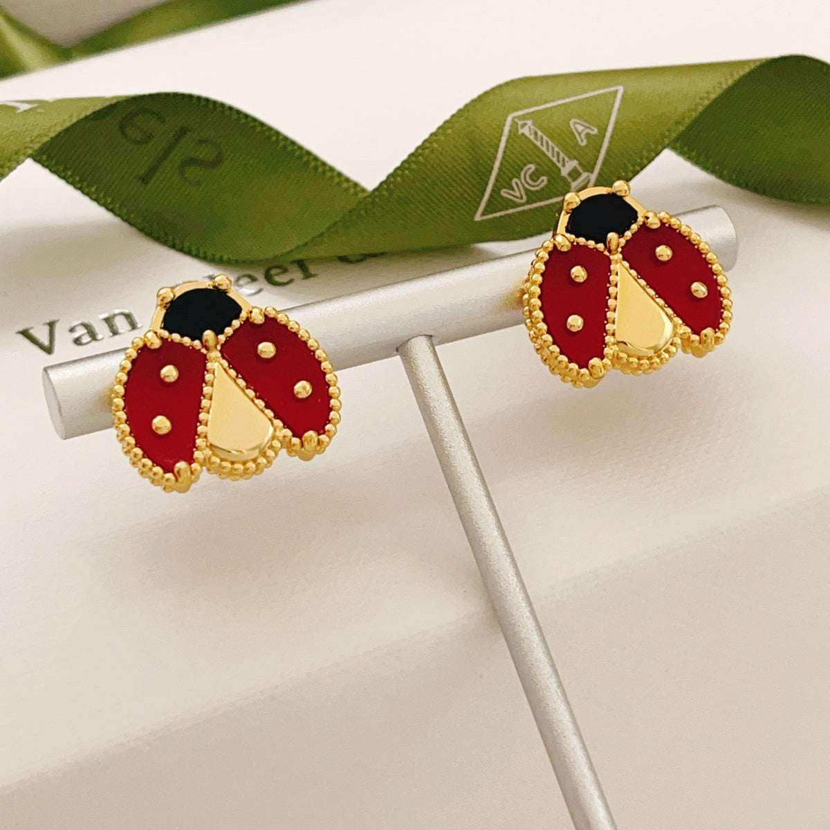 gold brass luxury Stud Earrings for women - alternate angle view 4