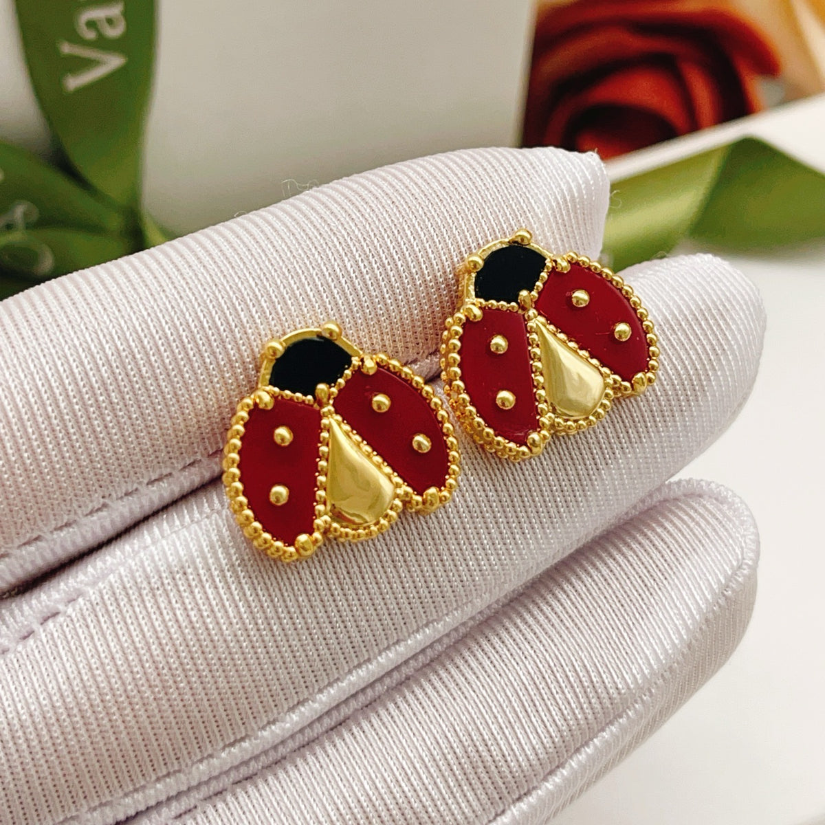 gold brass luxury Stud Earrings for women - alternate angle view 3