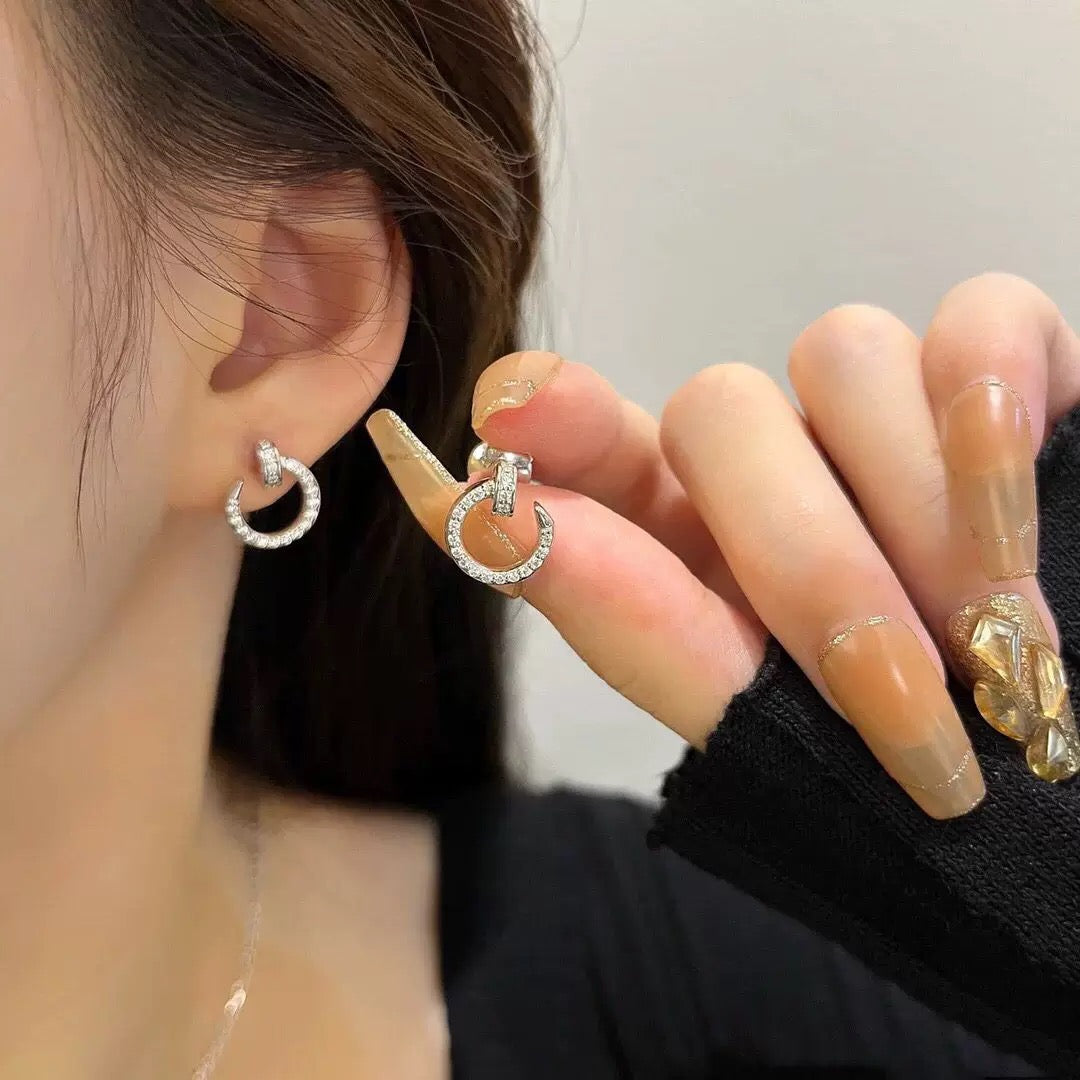 silver brass inlaid Stud Earrings for women - alternate angle view 7