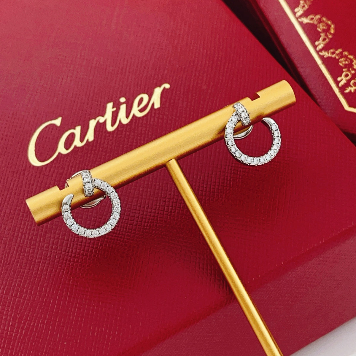 silver brass inlaid Stud Earrings for women - alternate angle view 4
