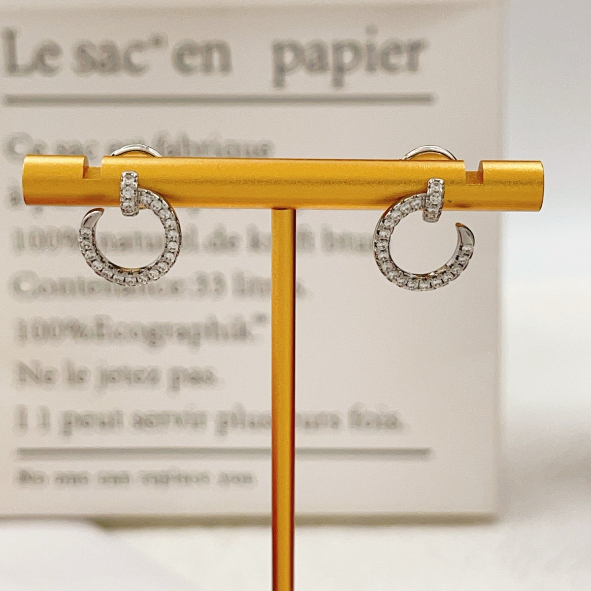 silver brass inlaid Stud Earrings for women - alternate angle view 5