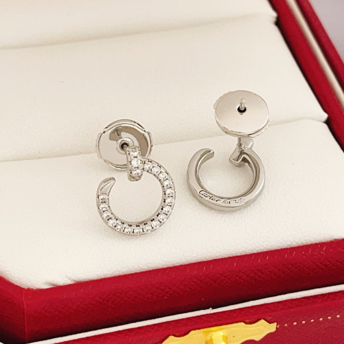 silver brass inlaid Stud Earrings for women - alternate angle view 2