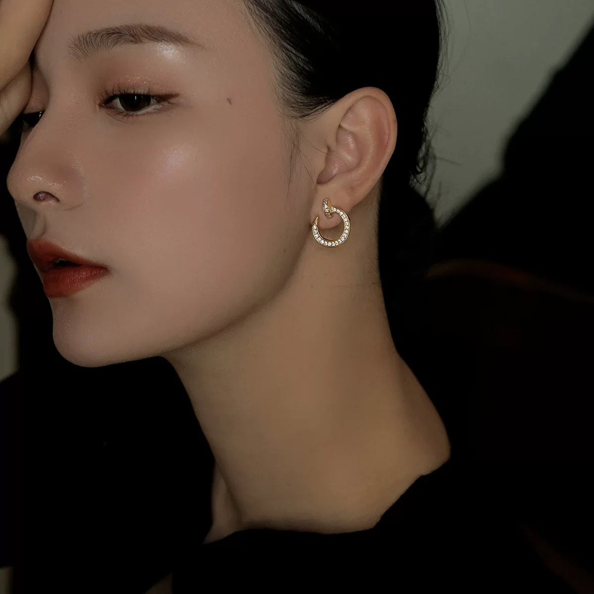 silver brass inlaid Stud Earrings for women - alternate angle view 9