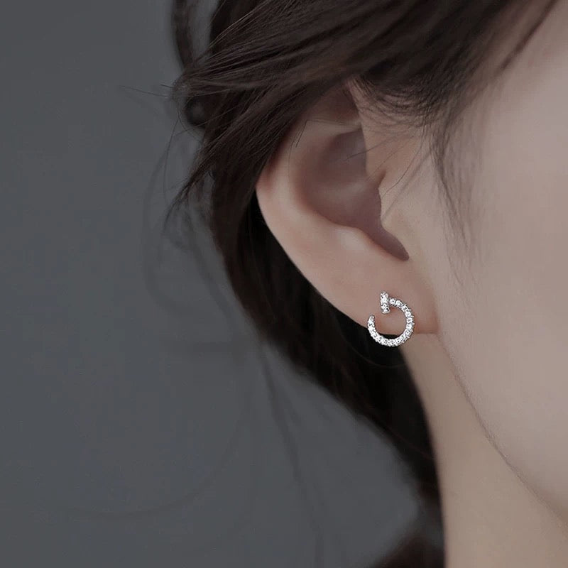 silver brass inlaid Stud Earrings for women - alternate angle view 8