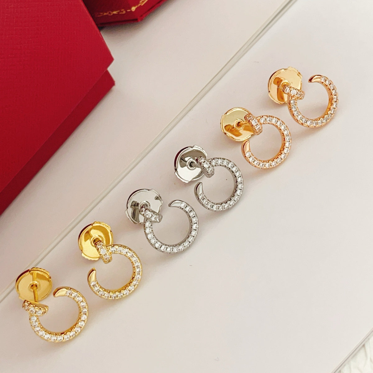 silver brass inlaid Stud Earrings for women - alternate angle view 6