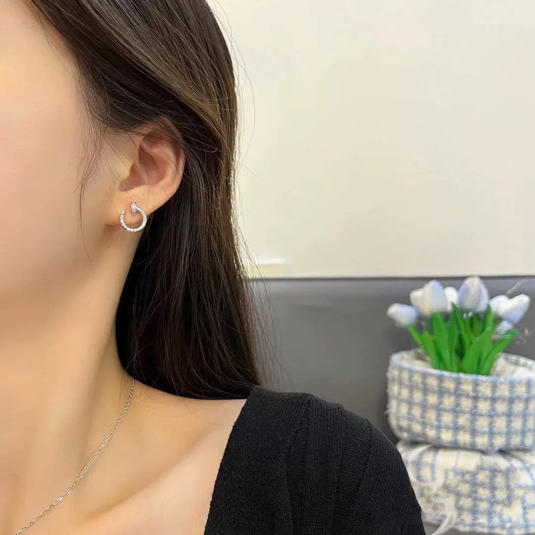 silver brass inlaid Stud Earrings for women - alternate angle view 10