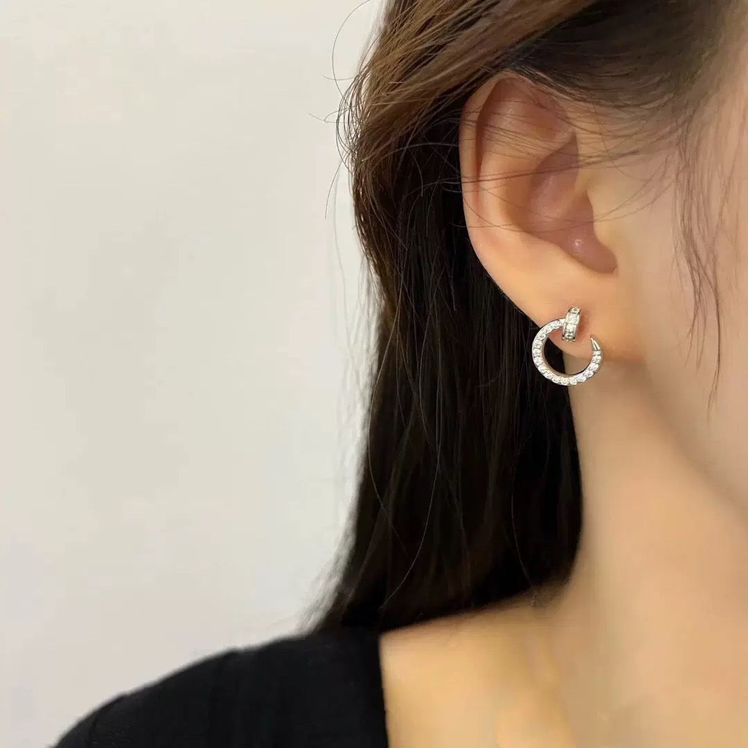 silver brass inlaid Stud Earrings for women - alternate angle view 12
