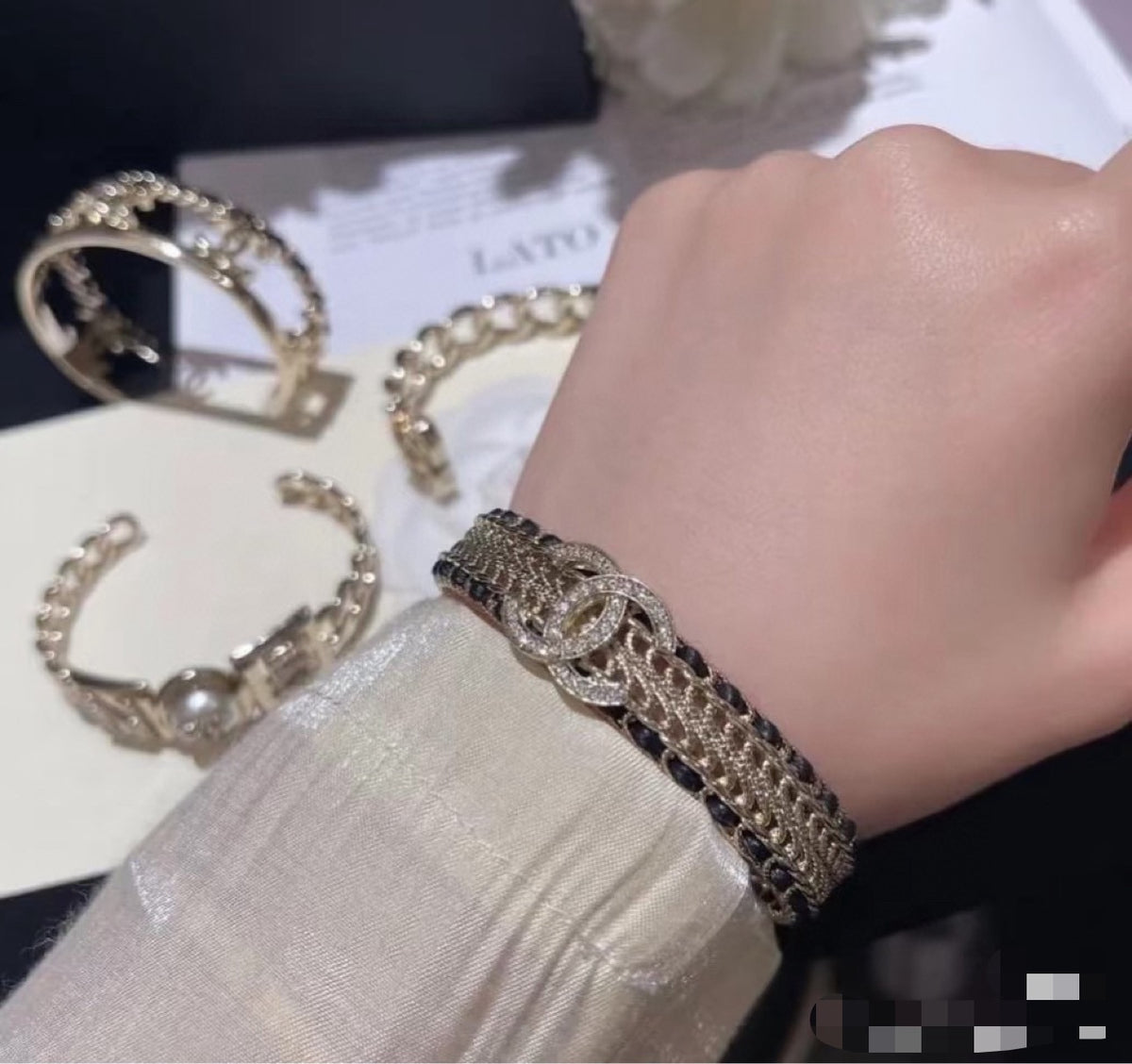 white leather luxury Bangle for women - alternate angle view 3