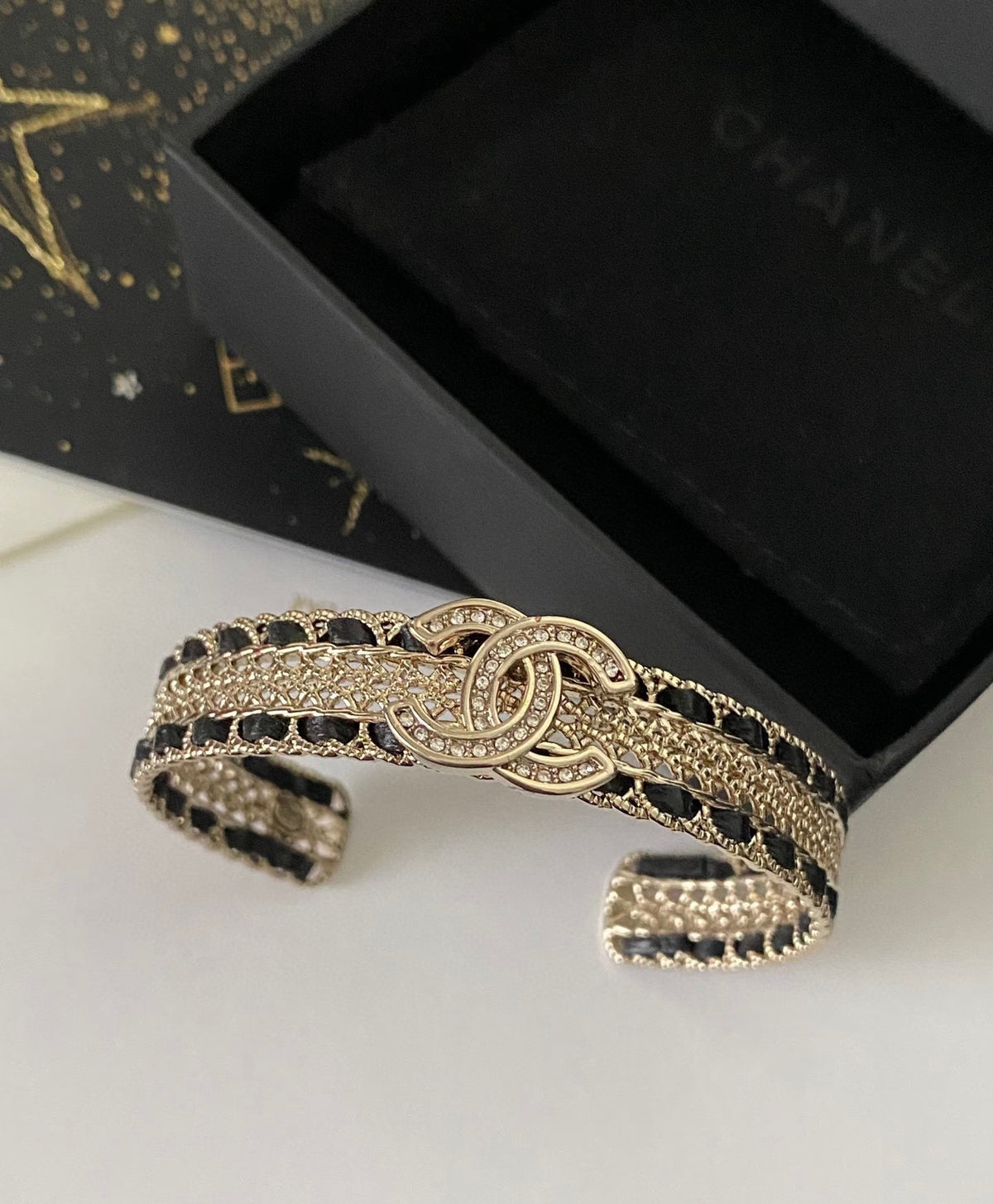 white leather luxury Bangle for women - product detail view