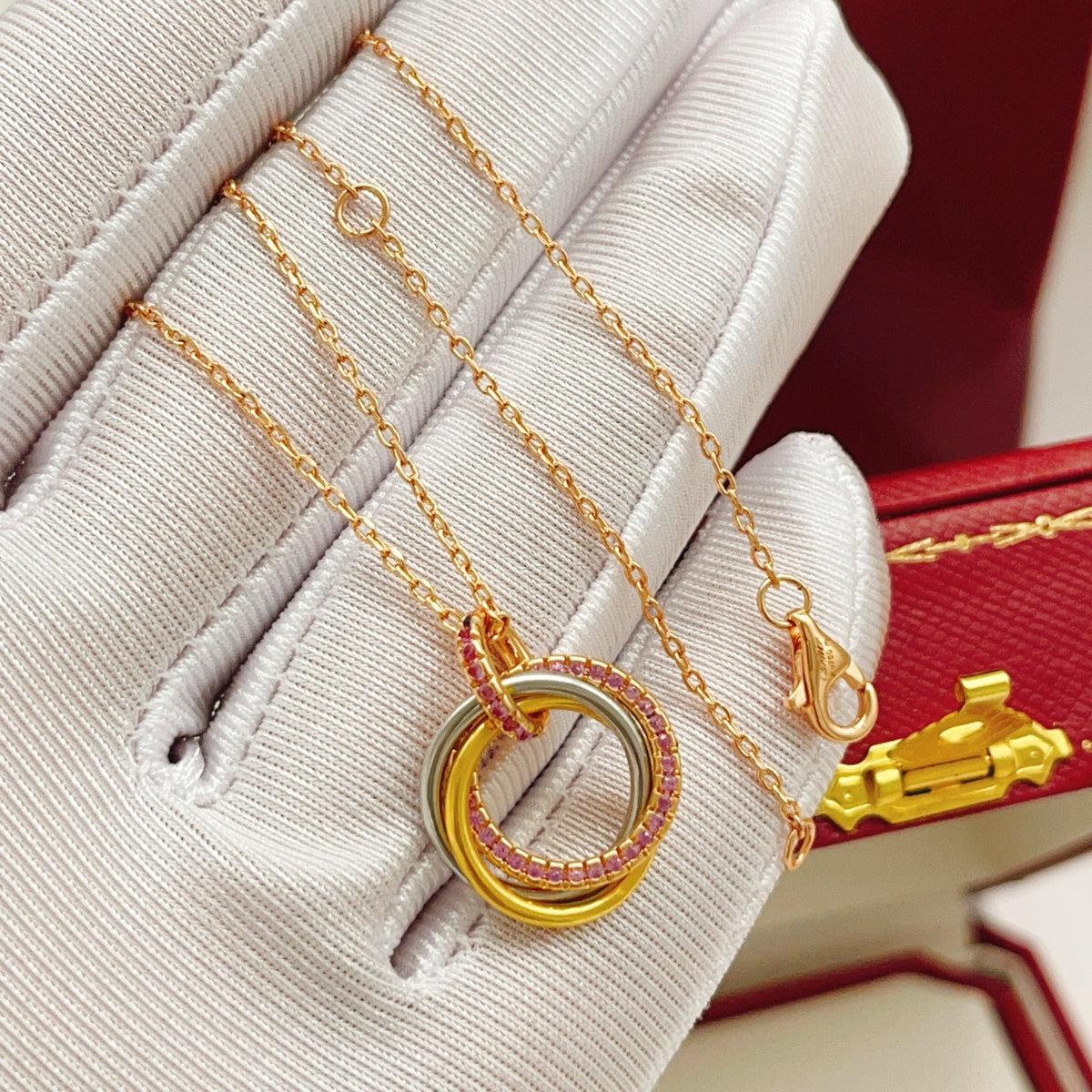rose gold brass rose Necklace for women - alternate angle view 2