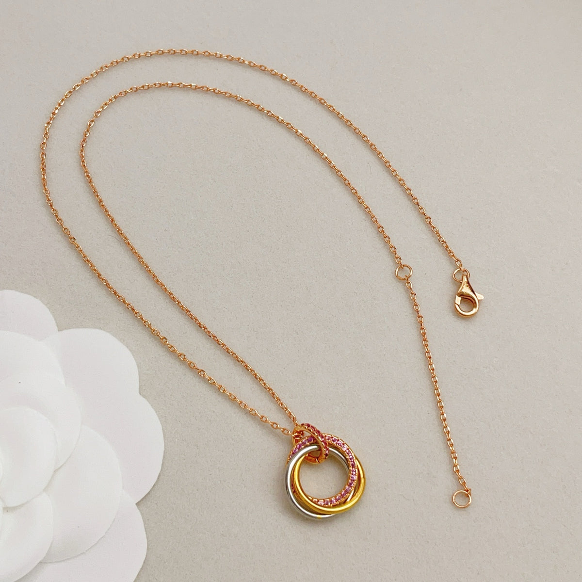 rose gold brass rose Necklace for women - alternate angle view 4