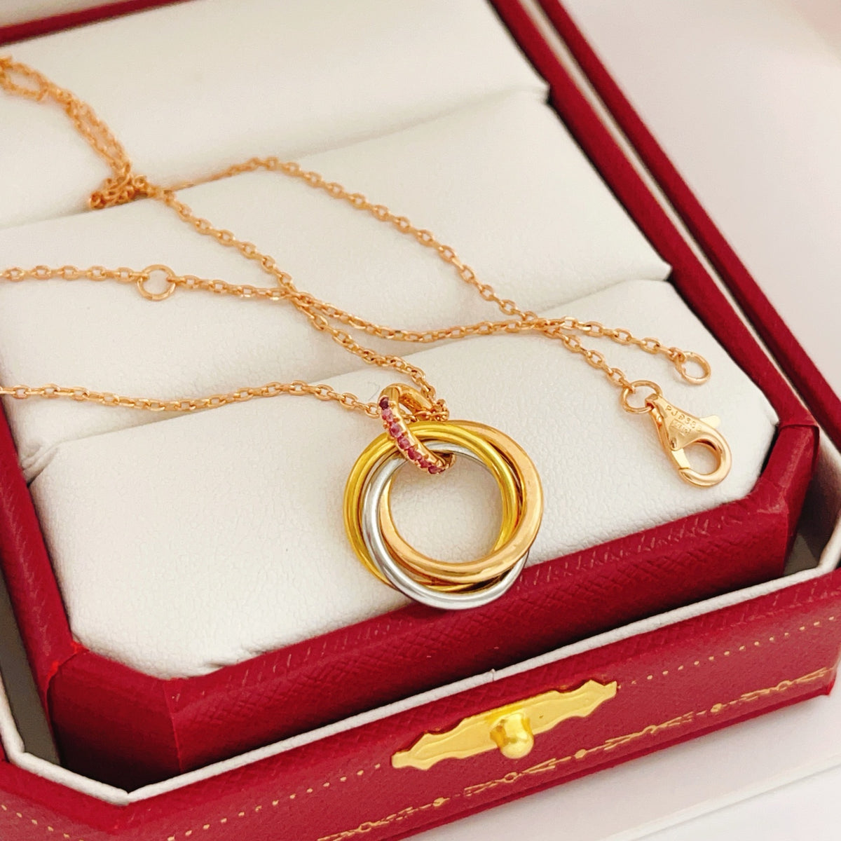 rose gold brass rose Necklace for women - alternate angle view 3