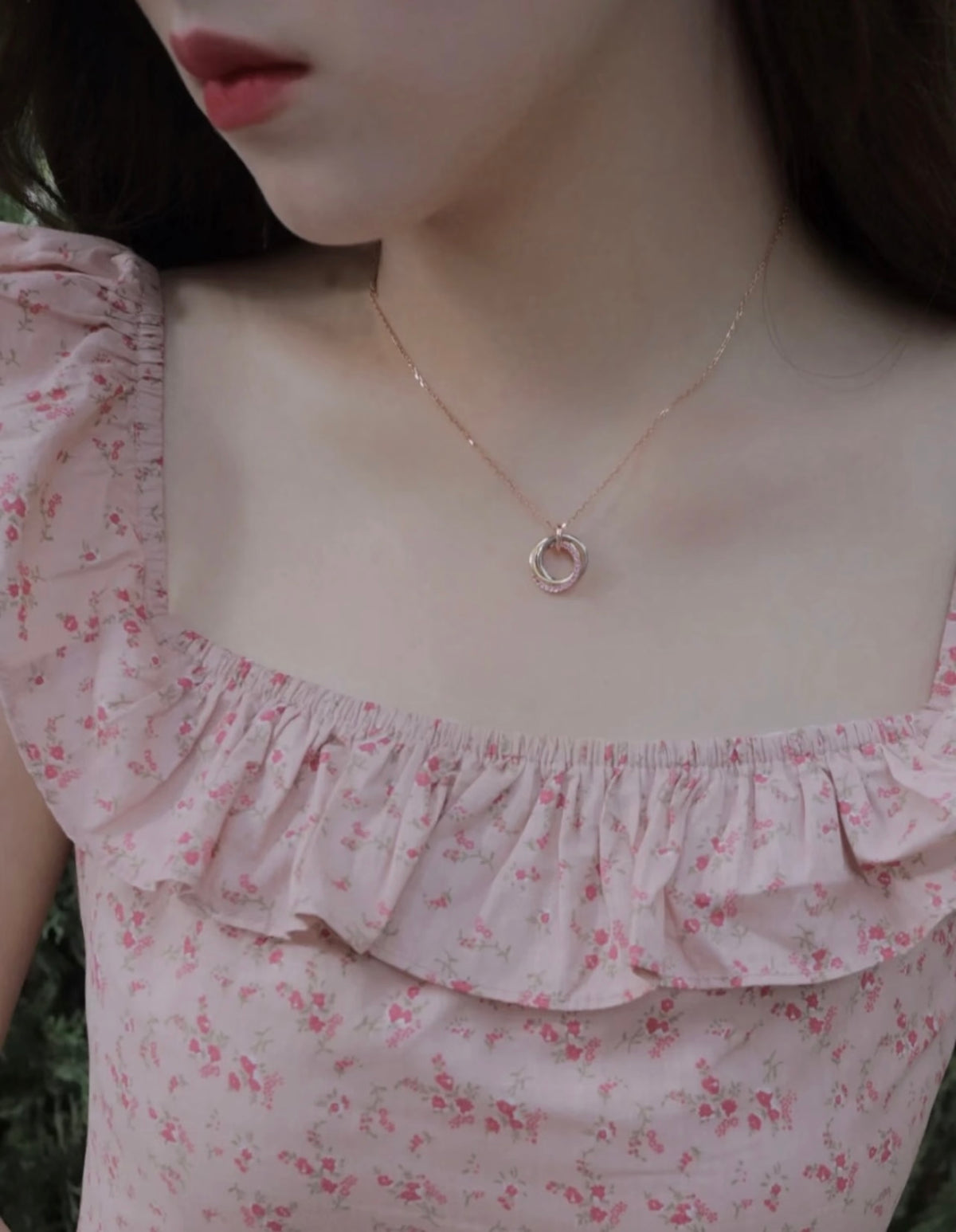 rose gold brass rose Necklace for women - alternate angle view 10