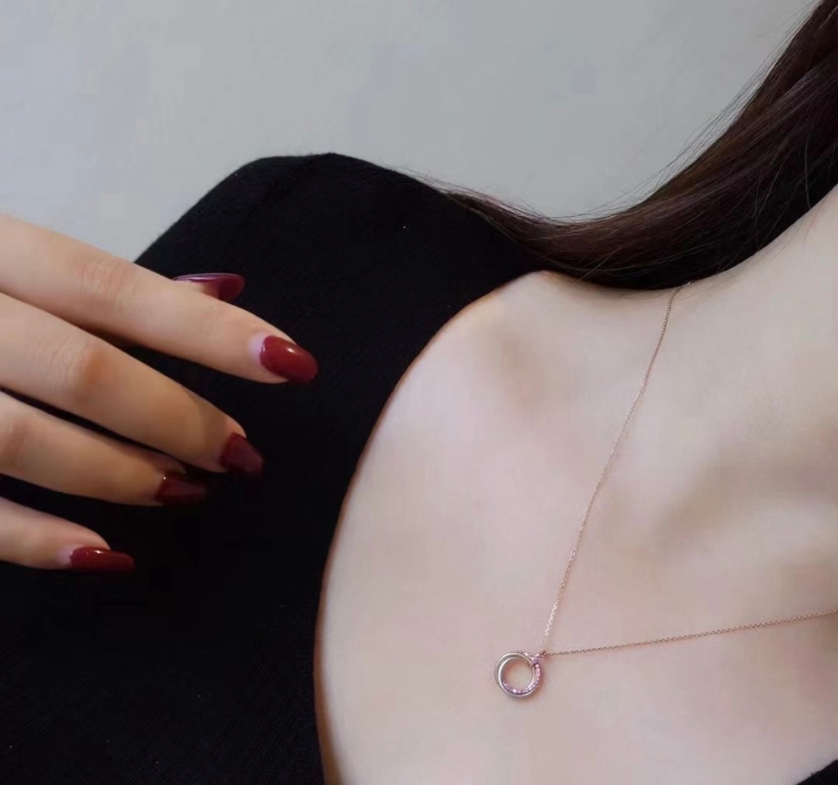 rose gold brass rose Necklace for women - alternate angle view 9