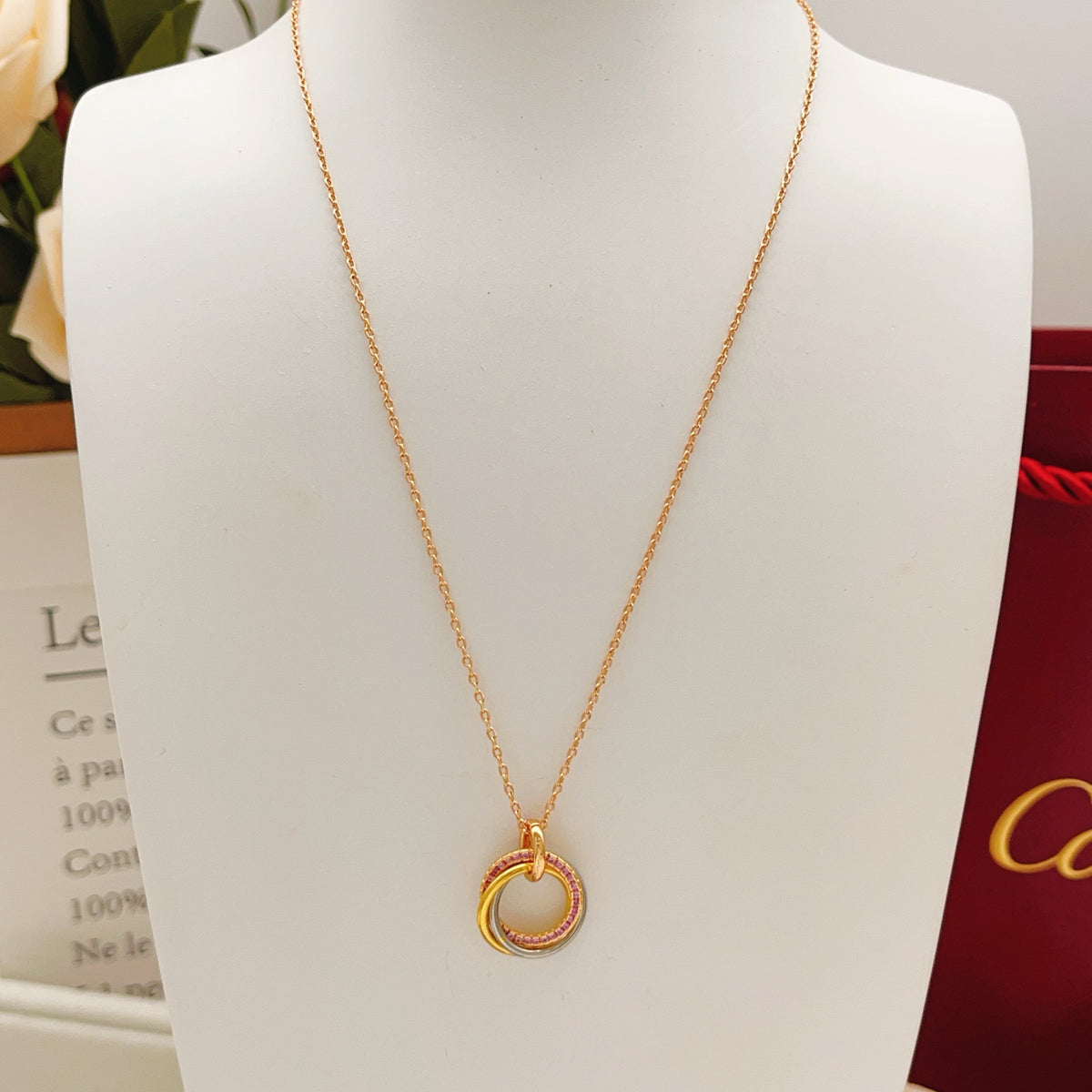 rose gold brass rose Necklace for women - alternate angle view 6