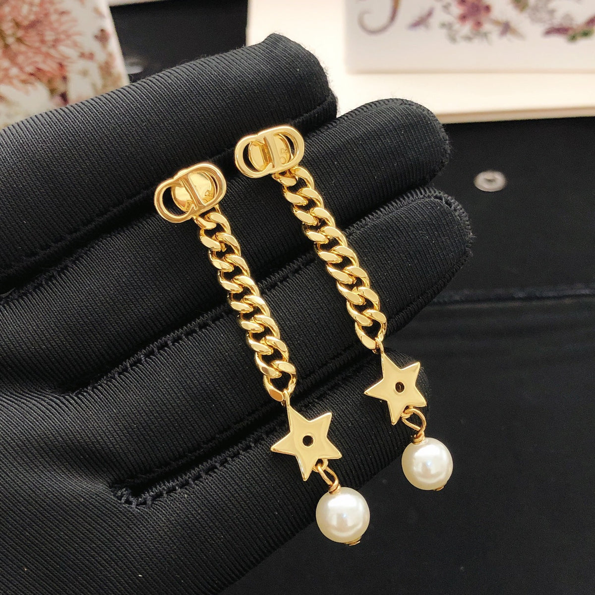 yellow brass tassel Stud Earrings for women - alternate angle view 2