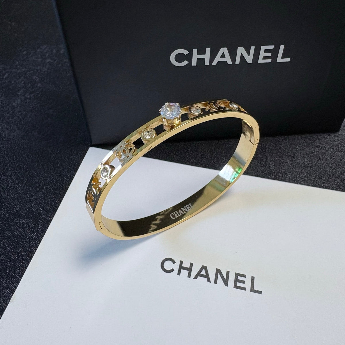 red crystal letter Bangle for women - alternate angle view 3