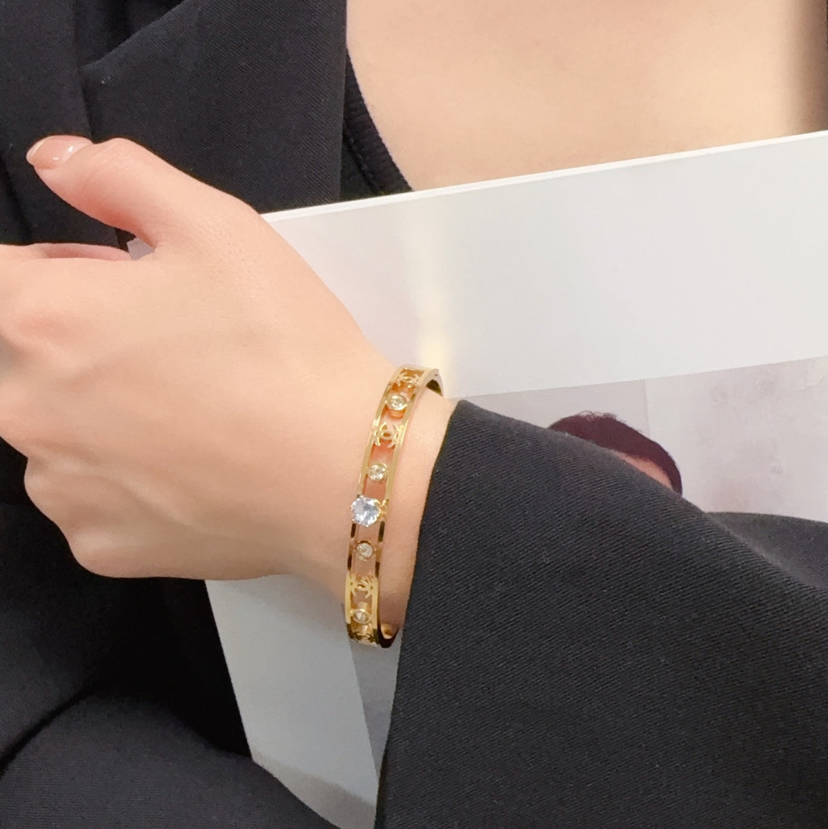 red crystal letter Bangle for women - alternate angle view 2