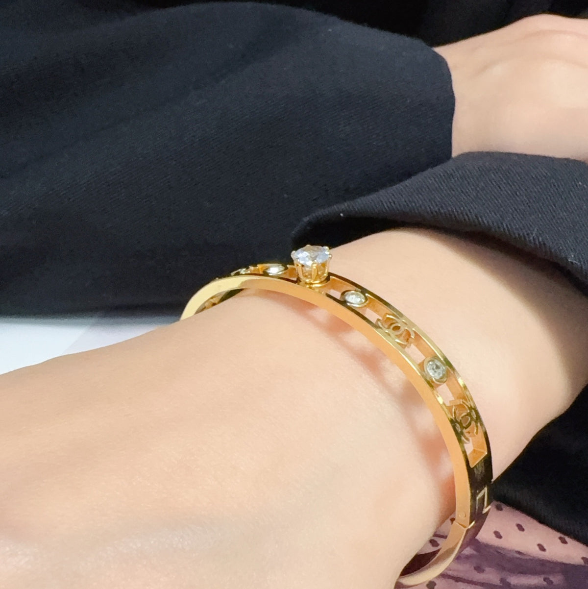 red crystal letter Bangle for women - product detail view