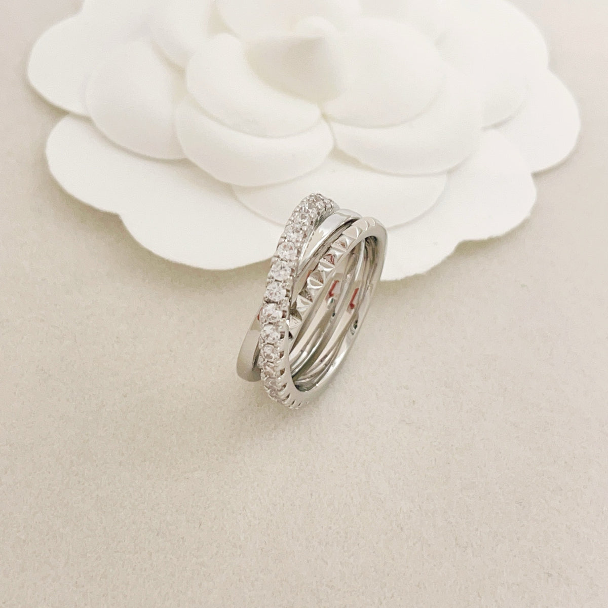 silver brass inlaid Ring for women - alternate angle view 4