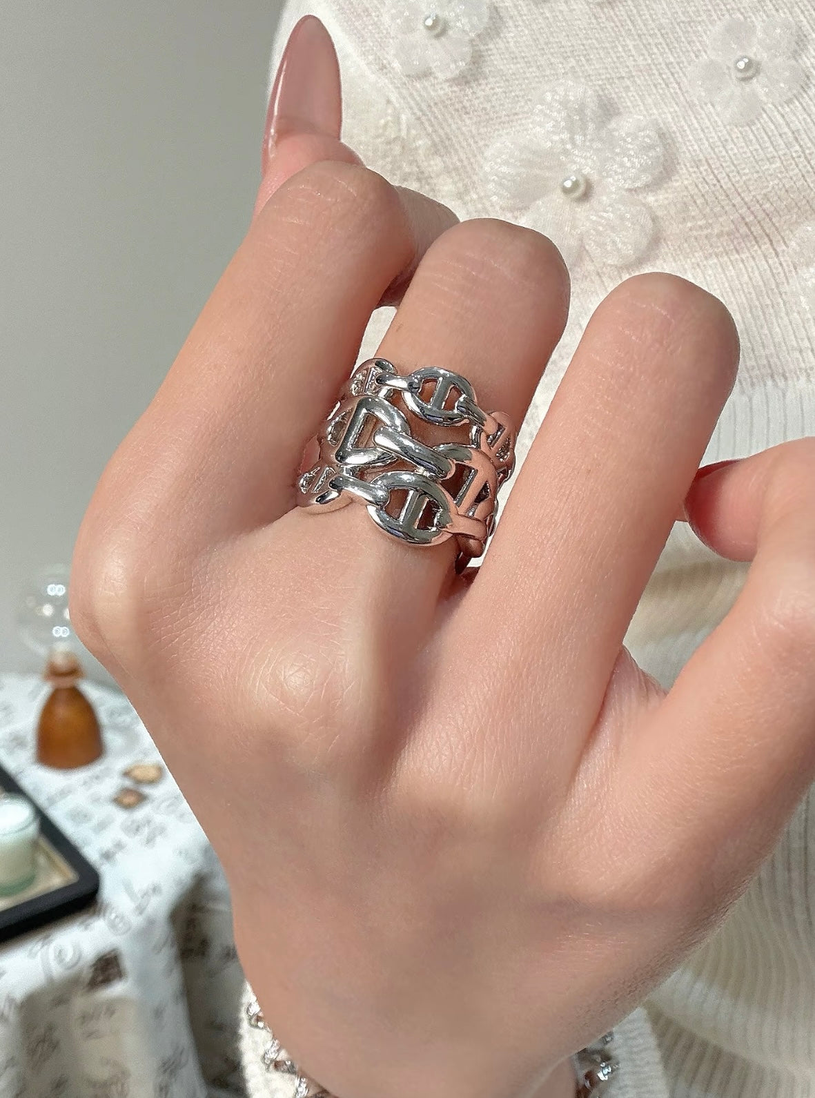 silver brass luxury Ring for women - alternate angle view 10