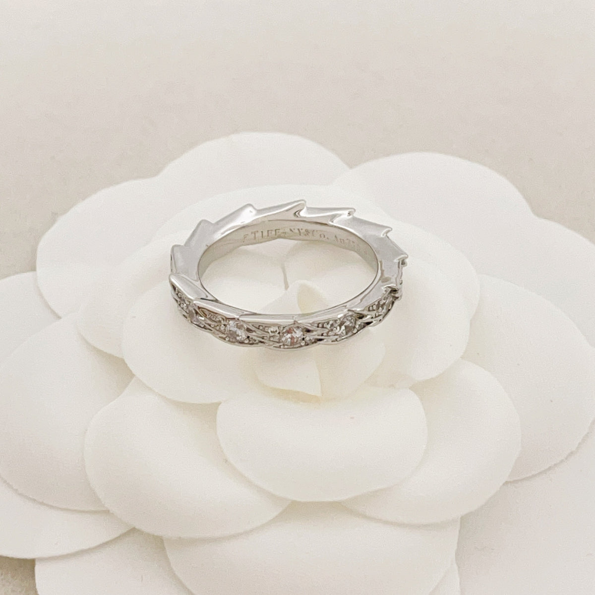 silver brass crystal inlaid Ring for women - alternate angle view 2