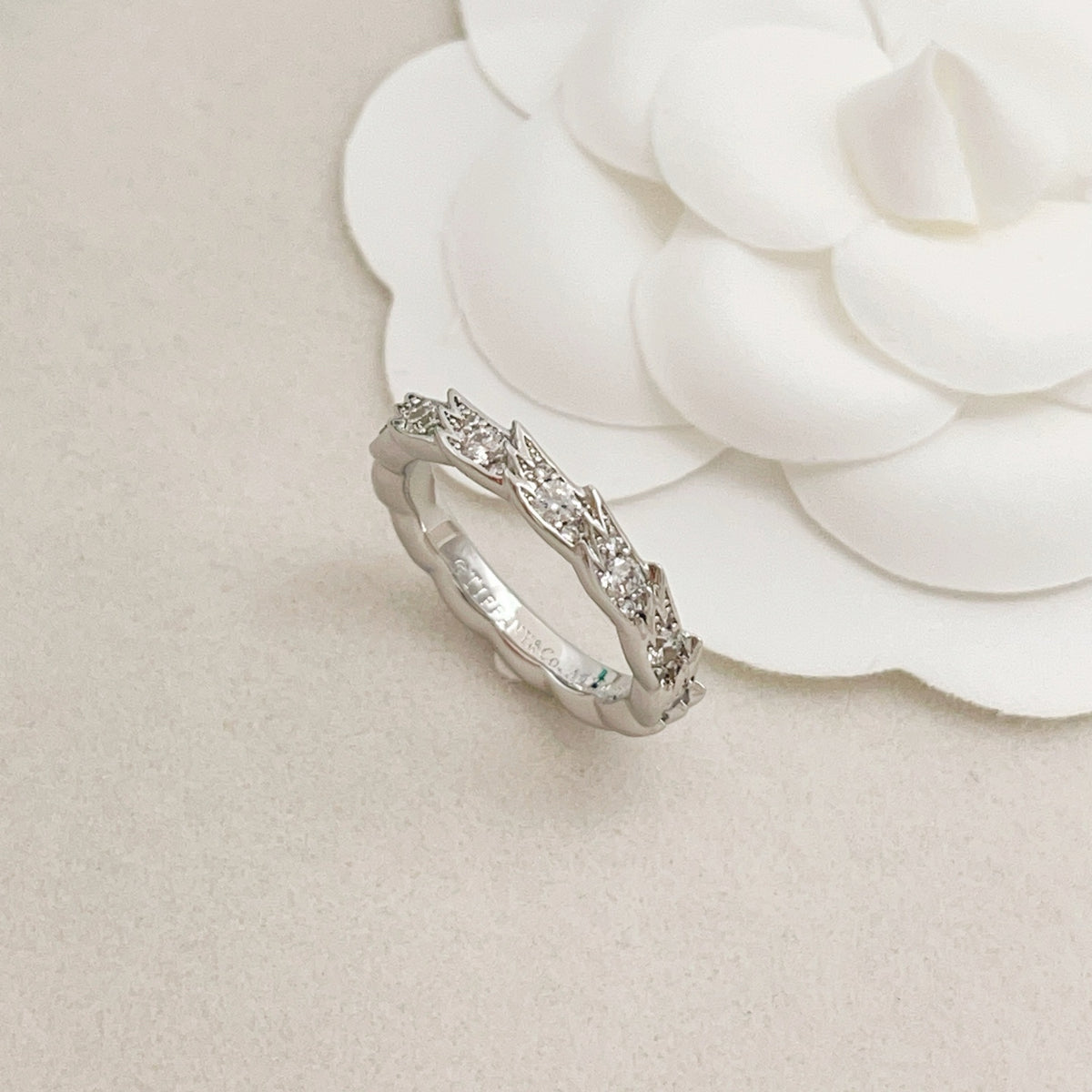 silver brass crystal inlaid Ring for women - alternate angle view 4
