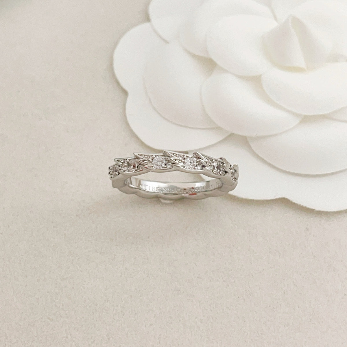silver brass crystal inlaid Ring for women - alternate angle view 6