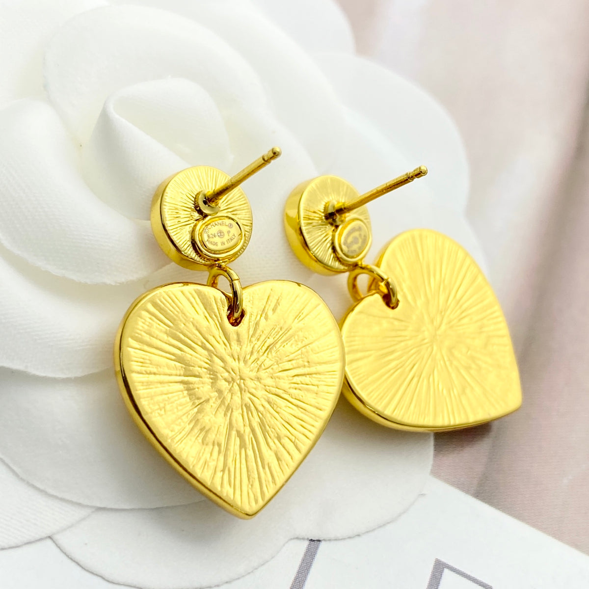 black and gold enamel heart Drop Earrings for women - alternate angle view 6