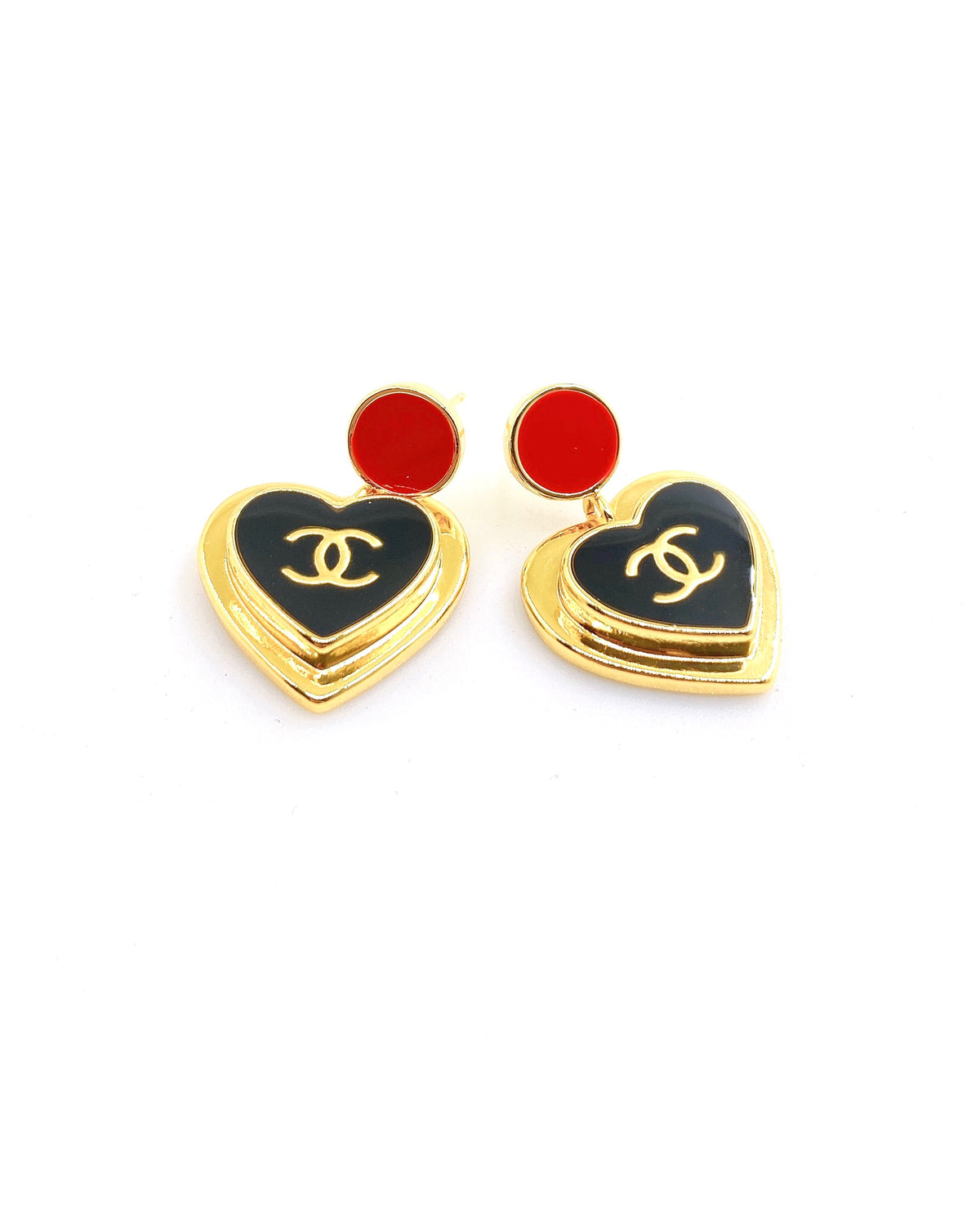 black brass heart Drop Earrings for women - product detail view