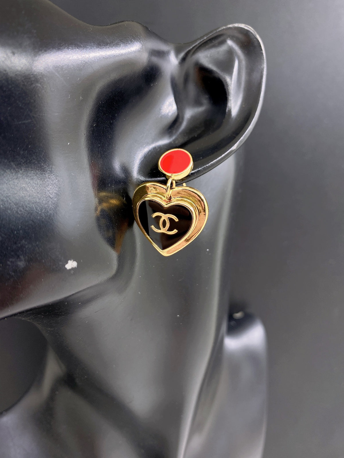 black brass heart Drop Earrings for women - alternate angle view 2
