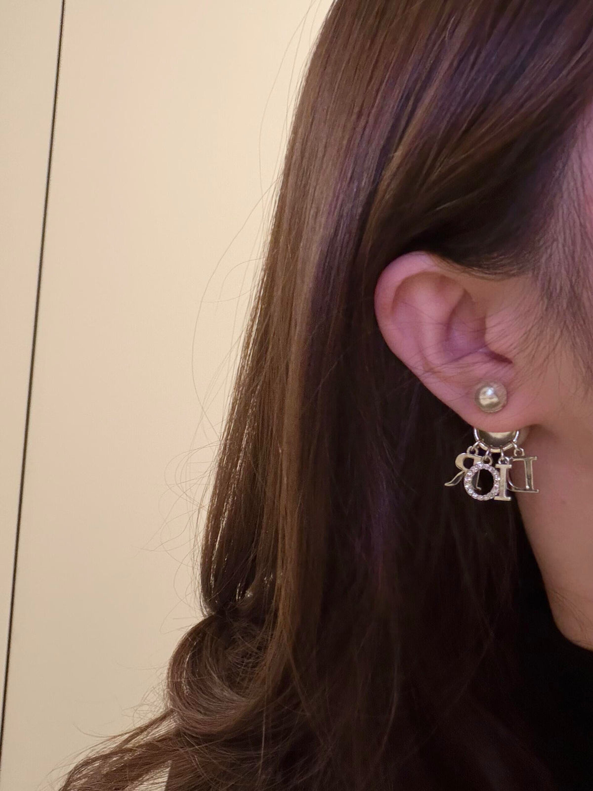 silver pearl letter Drop Earrings for women - alternate angle view 7