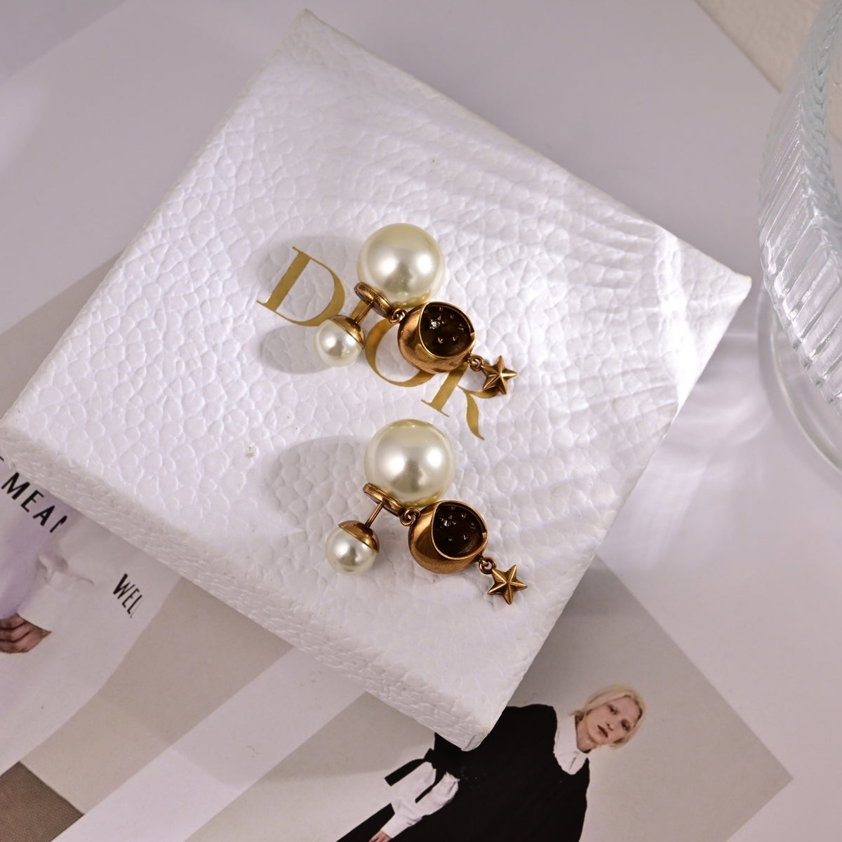 gold metal letter Drop Earrings for women - product detail view