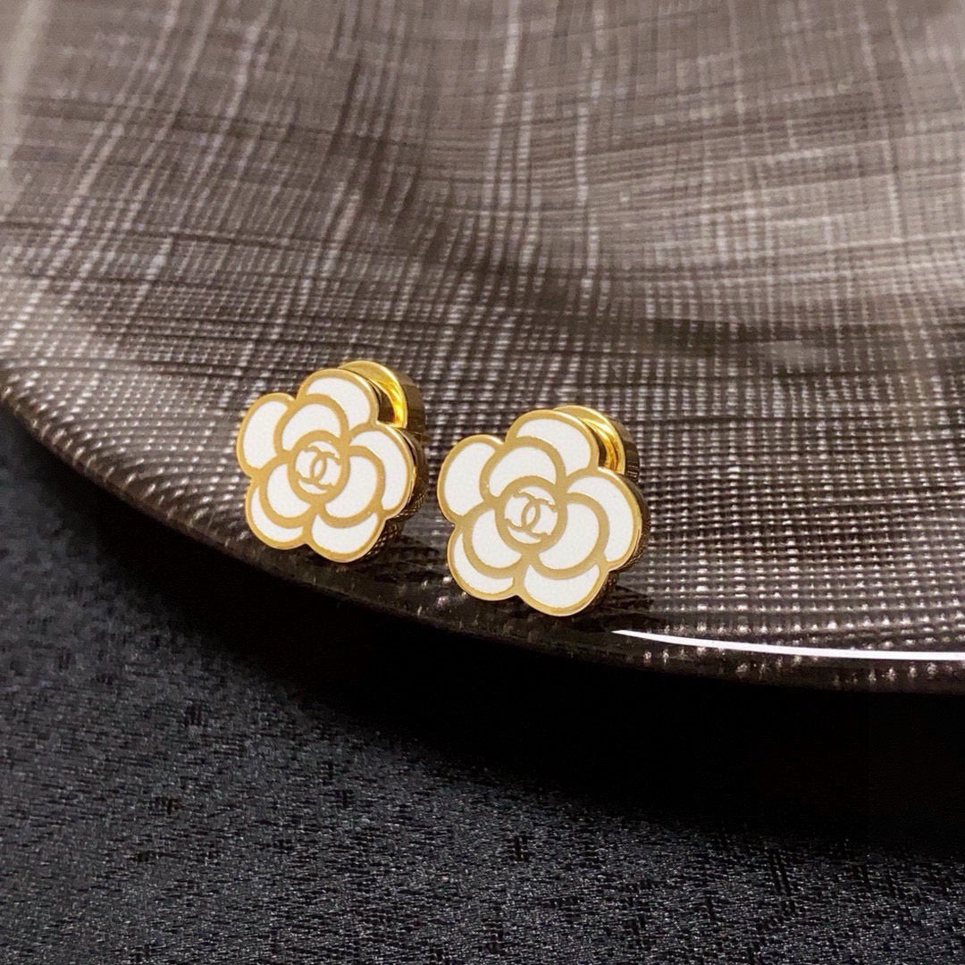 black and white silver post floral Stud Earrings for women - alternate angle view 7