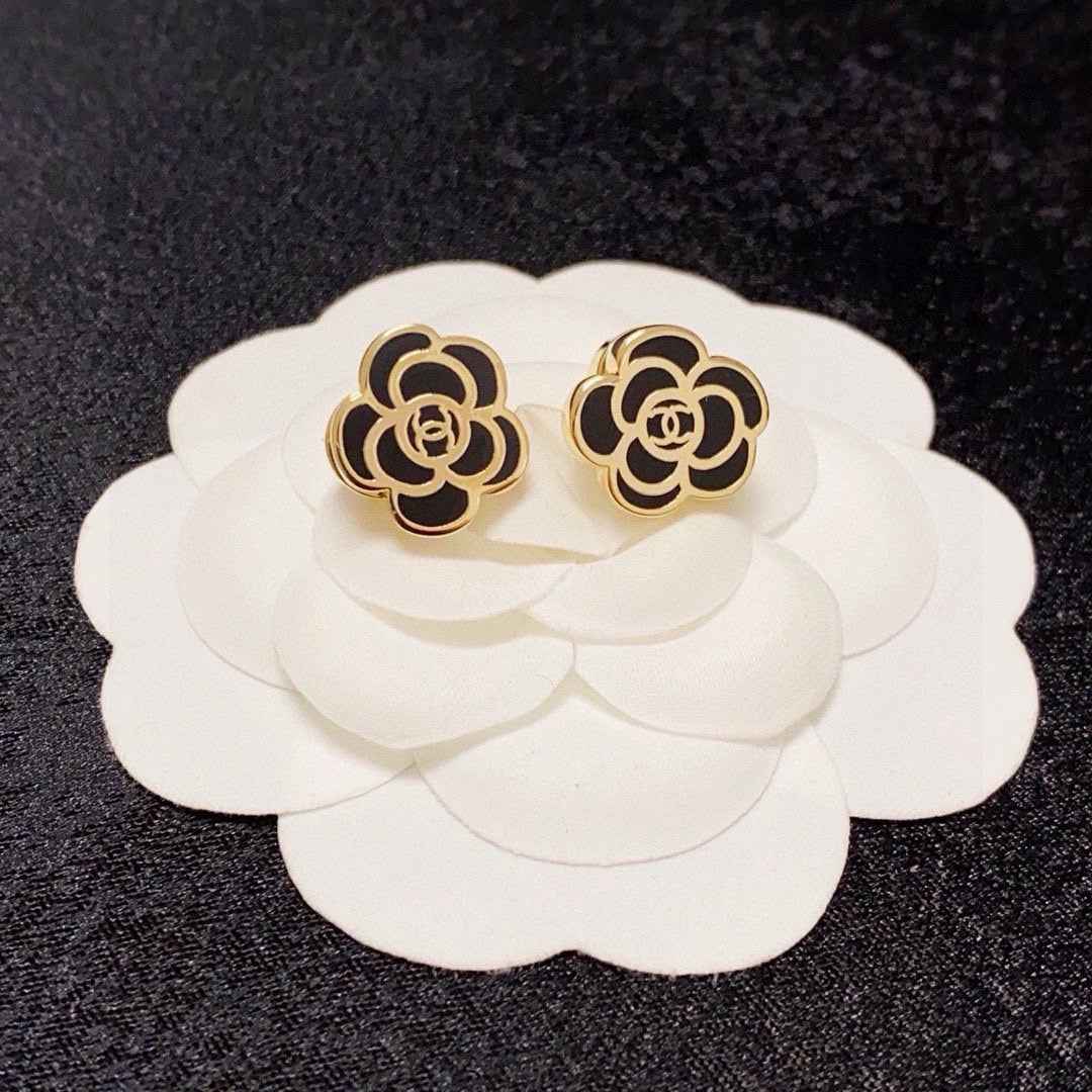 black and white silver post floral Stud Earrings for women - alternate angle view 4