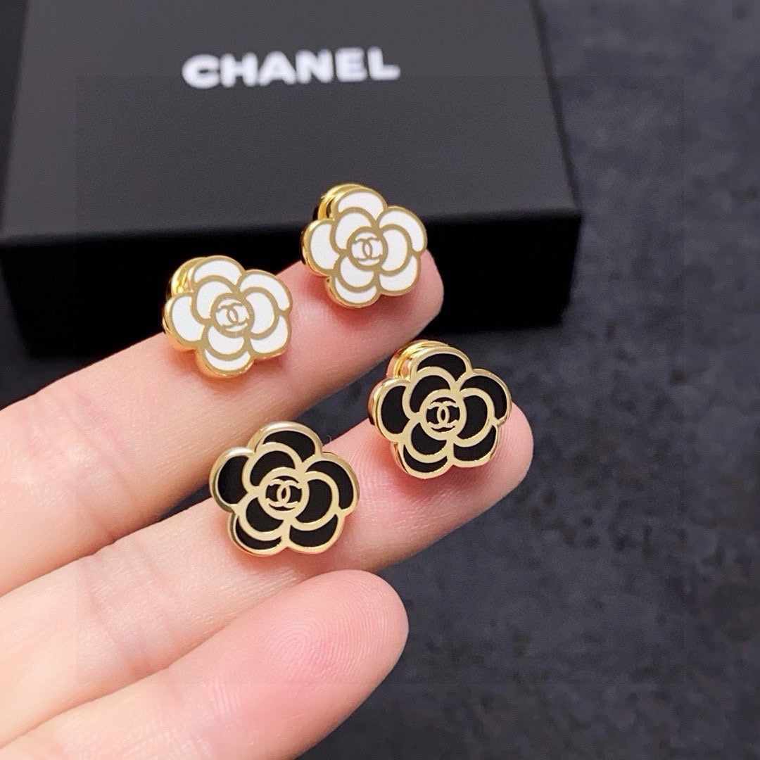 black and white silver post floral Stud Earrings for women - alternate angle view 8