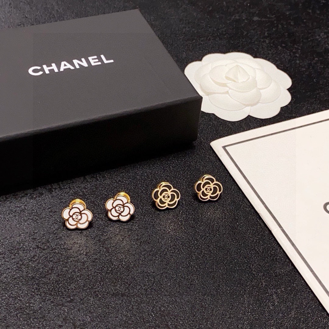 black and white silver post floral Stud Earrings for women - alternate angle view 9