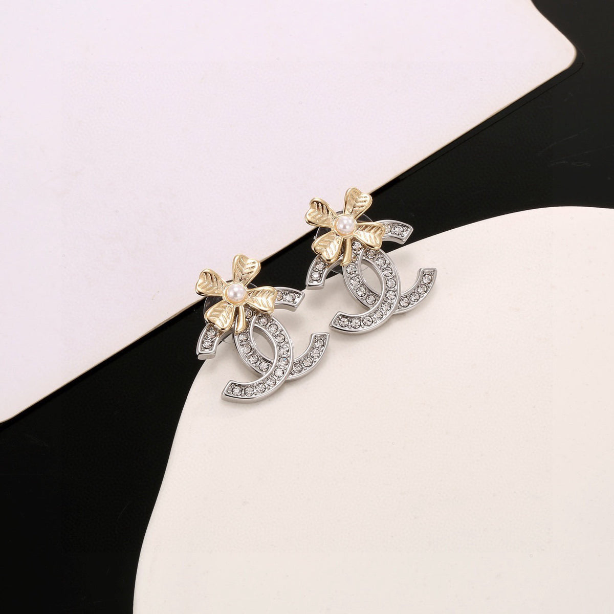 silver sterling silver clover Drop Earrings for women - product detail view