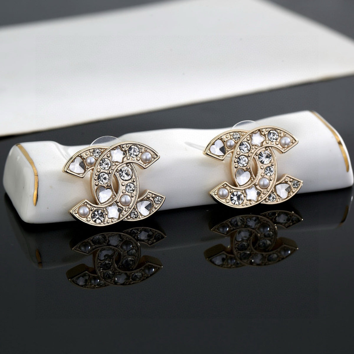 gold star Stud Earrings for women - alternate angle view 4