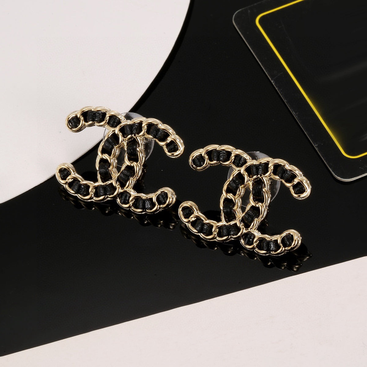 black leather luxury Drop Earrings for women - alternate angle view 3