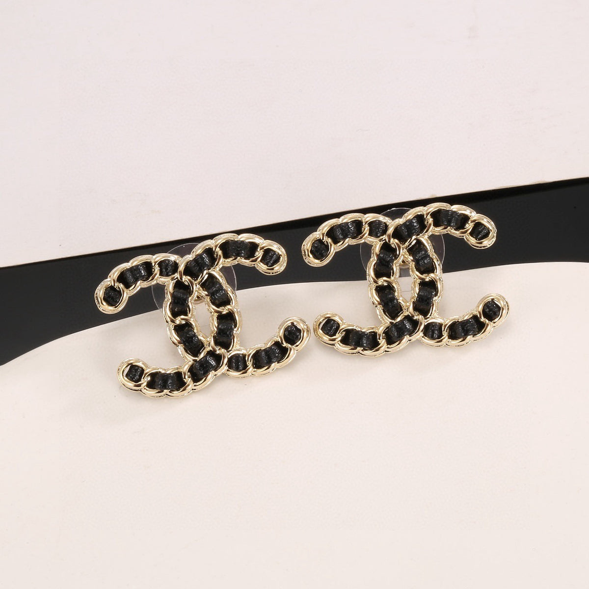 black leather luxury Drop Earrings for women - alternate angle view 4