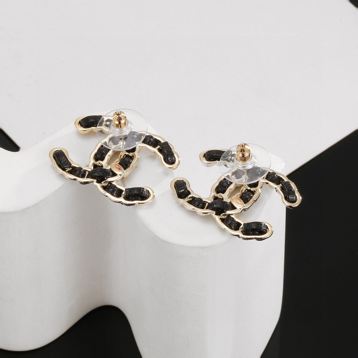 black leather luxury Drop Earrings for women - alternate angle view 5