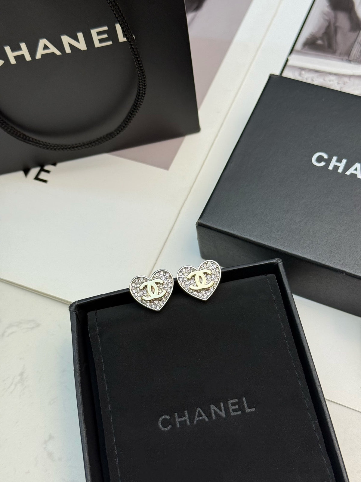 gold crystal heart Stud Earrings for women - alternate angle view 3