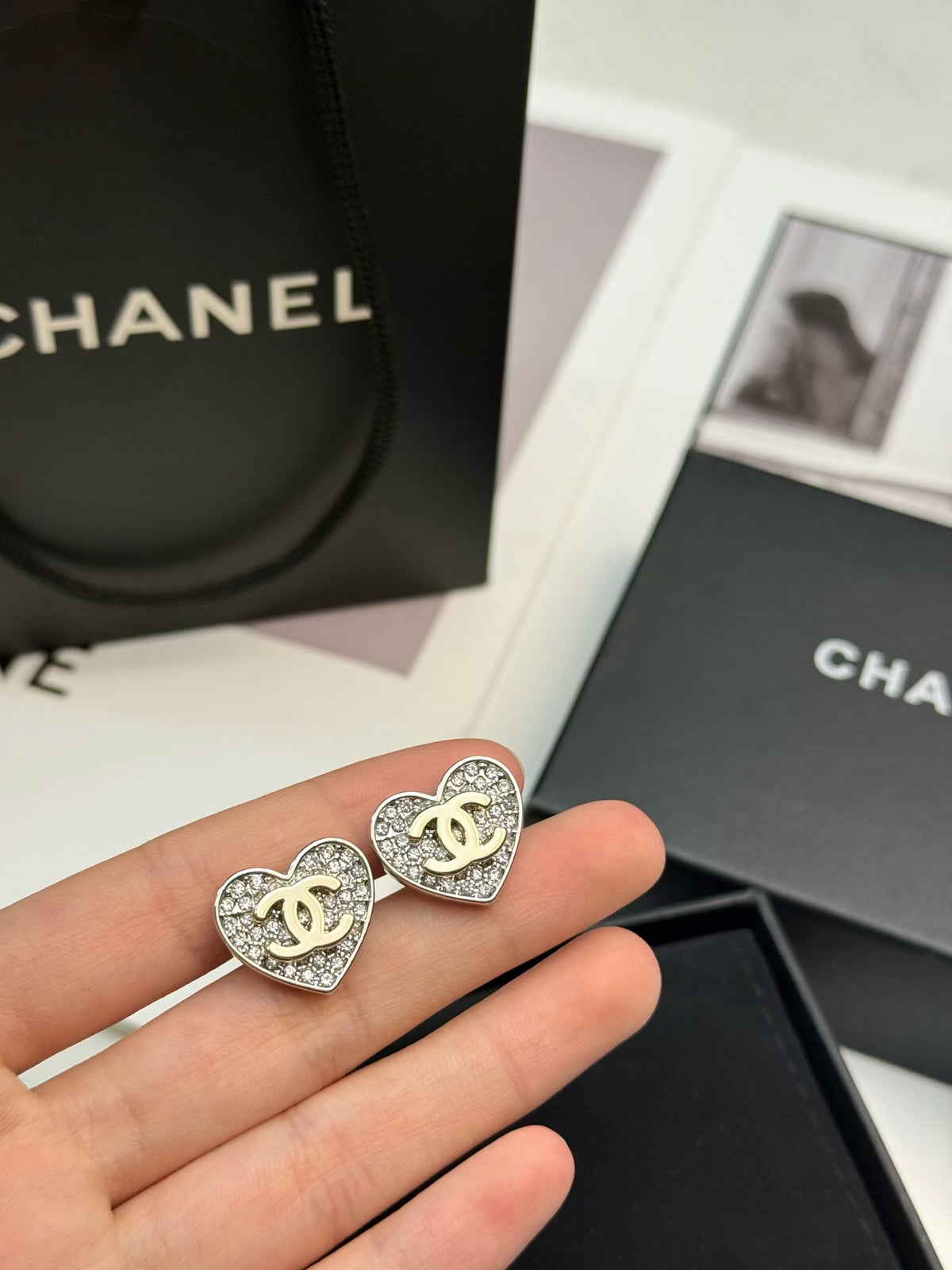 gold crystal heart Stud Earrings for women - alternate angle view 5