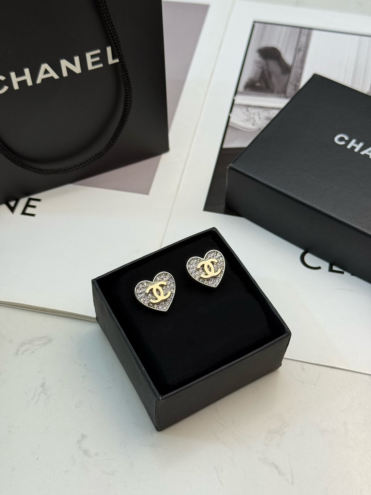 gold crystal heart Stud Earrings for women - alternate angle view 4