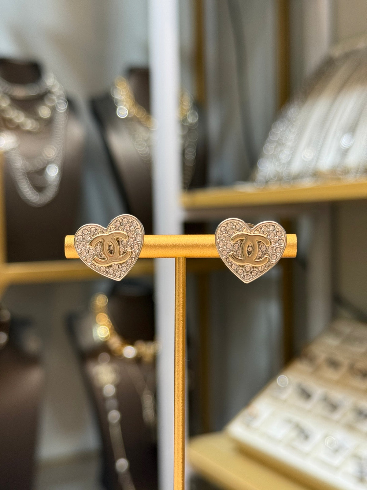gold crystal heart Stud Earrings for women - alternate angle view 2