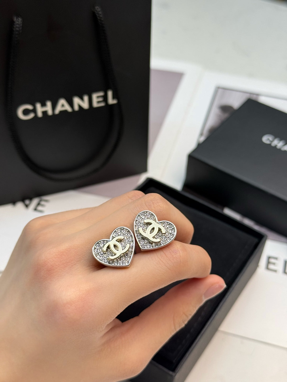 gold crystal heart Stud Earrings for women - alternate angle view 7