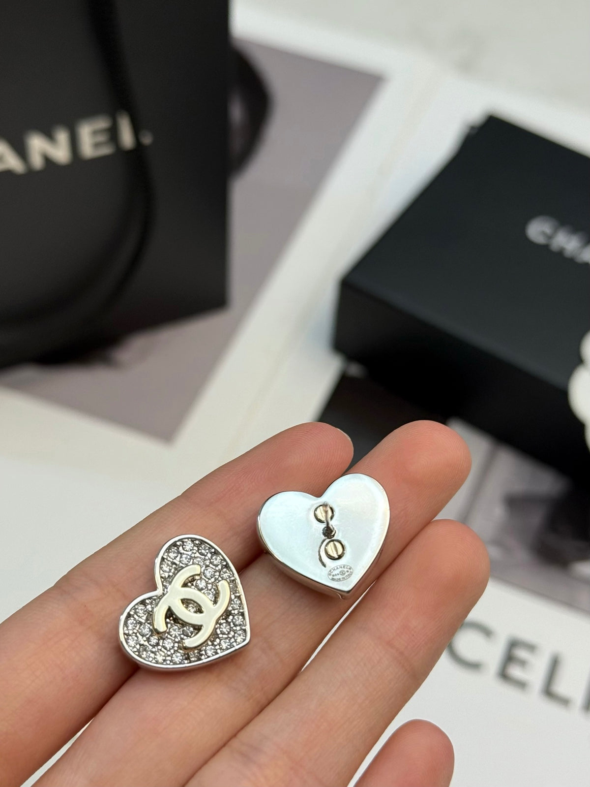 gold crystal heart Stud Earrings for women - alternate angle view 8