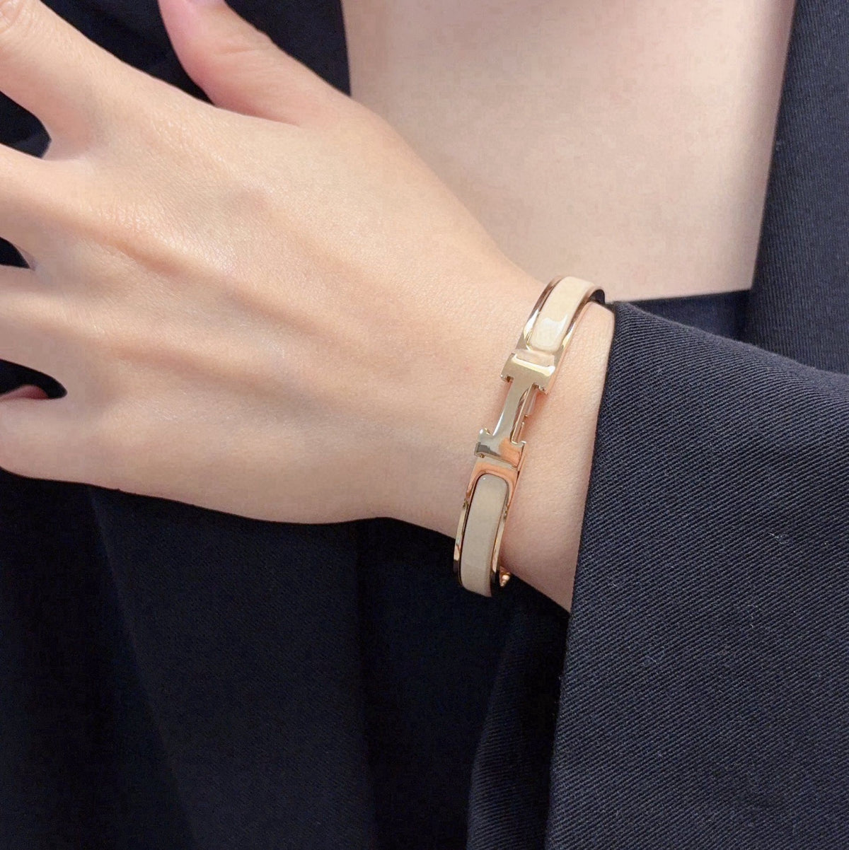rose gold enamel rose Bangle for women - product detail view