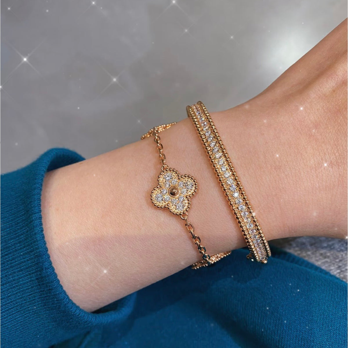 rose gold crystal rose Bangle for women - alternate angle view 6